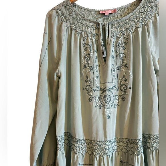 Calypso St. Barth Dadra Sage Silk Green Embroidered Elegant Embroidered Dress S - Picture 4 of 9
